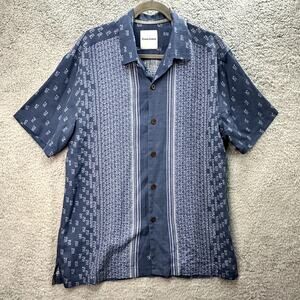 Tommy Bahama Men's Large 100% Silk Blue Short Sleeve Shirt Casual Vacation Beach